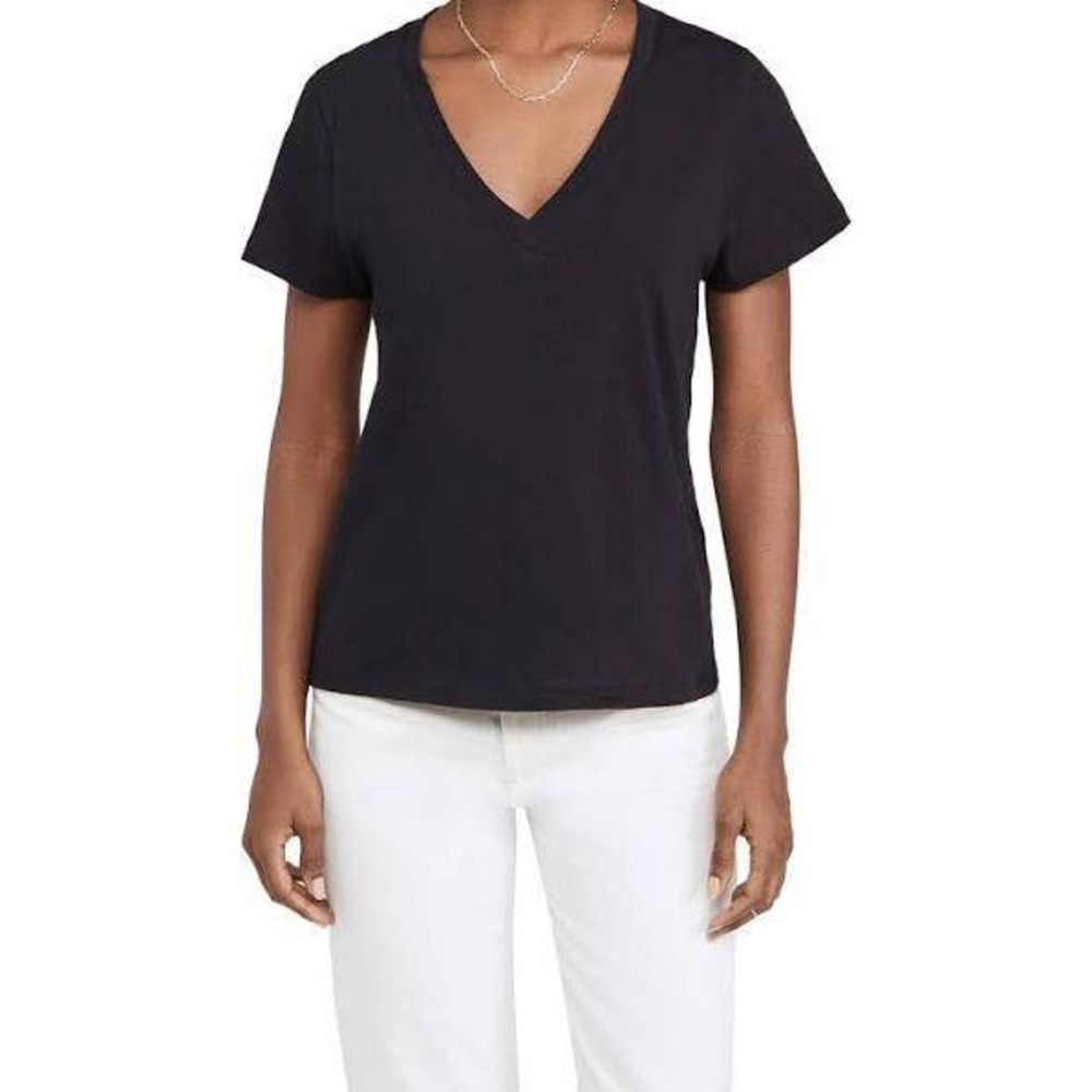 Madewell Shirt Womens Small Black Lyocell Cotton V-Neck Short Sleeve T-Shirt Tee